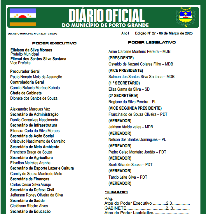 DIÁRIO OFICIAL - EDIÇÃO 27 - 06 DE MARÇO DE 2025